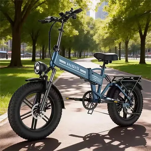 HiQiS Electric Bike series with 1000W motor, dual suspension, 48V battery, and Shimano 7-speed